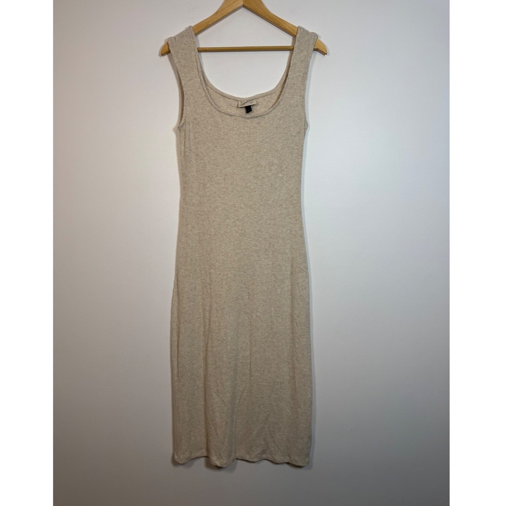Minimalist Quiet Luxury Universal Thread Ribbed Knit Midi Dress Womens L Oatmeal